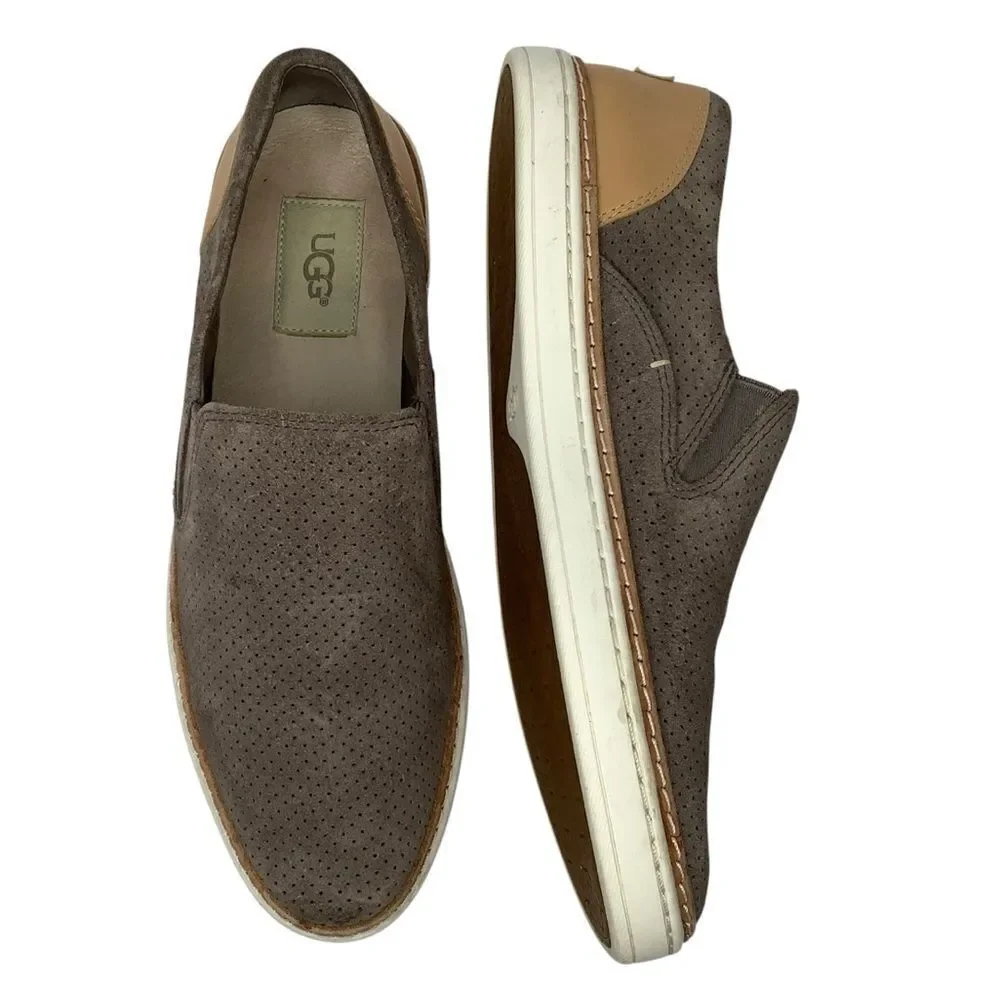 UGG Australia Gray Suede Leather Slip On Boat Sneakers Women Shoes Sz 8